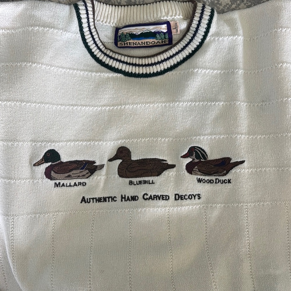 White and Brown Cardigan with Duck Embroidery